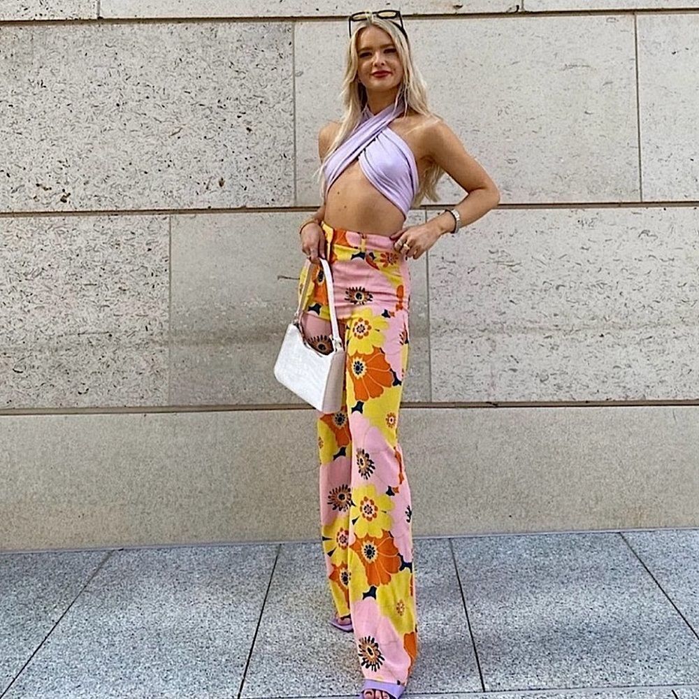 Zara Pants Multicolor Floral Print Wide Leg High Waist Trousers Size S - Picture 5 of 14